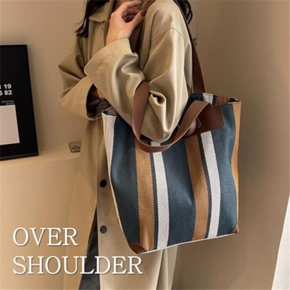 Large Women's Work Tote Bag Laptop Compartment,Canvas Shoulder Bag for Office - Picture 3 of 6